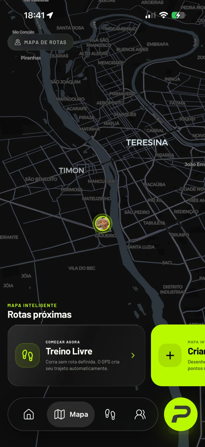 Mapa de rotas próximas no Pace Run