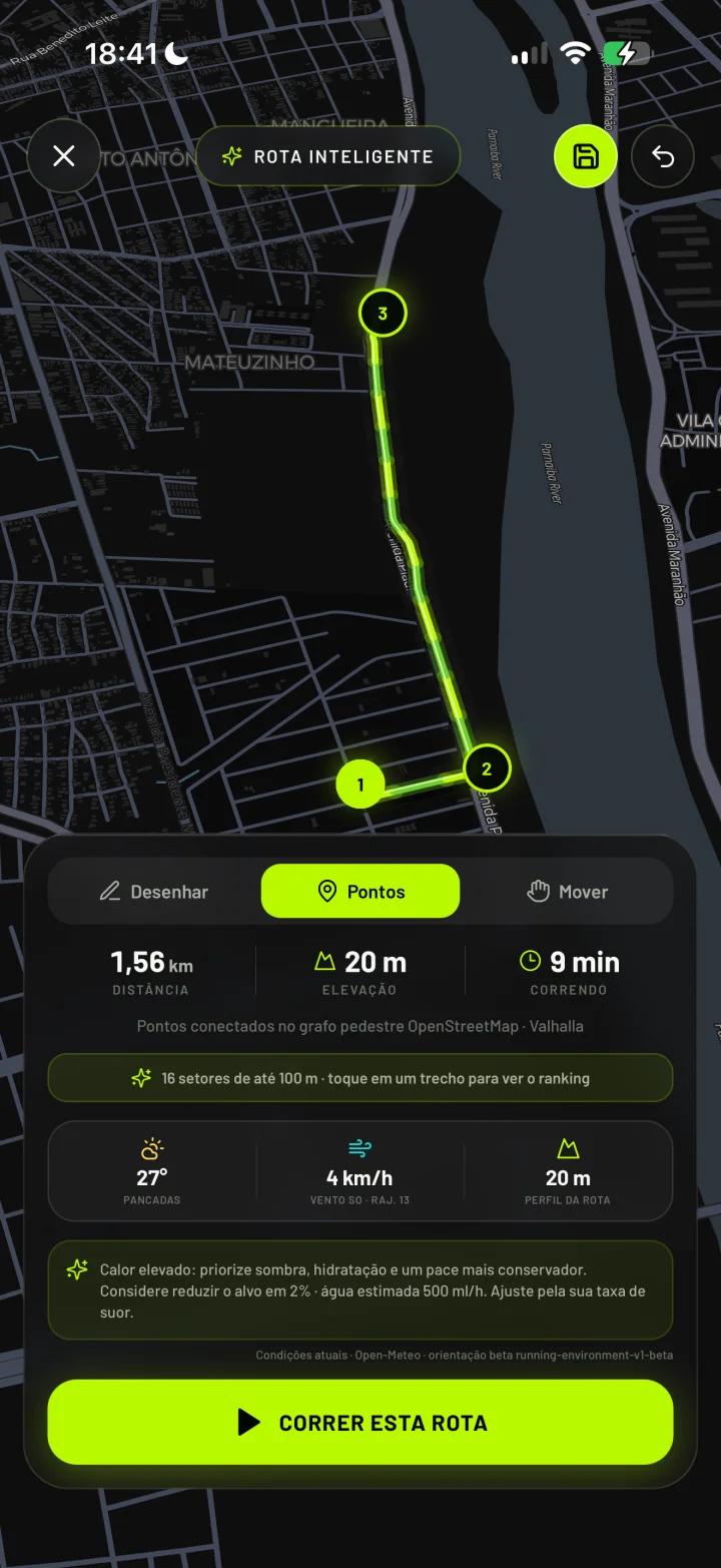 Rota inteligente do Pace Run